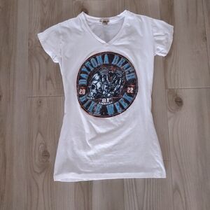 Biker Tshirt Womens XL Daytona Beach Bike Week 2022 Motorcycle White Classy